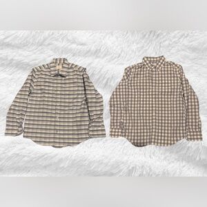 2 Boys Crewcuts Plaid Button Down Shirts, size 12, blue and white